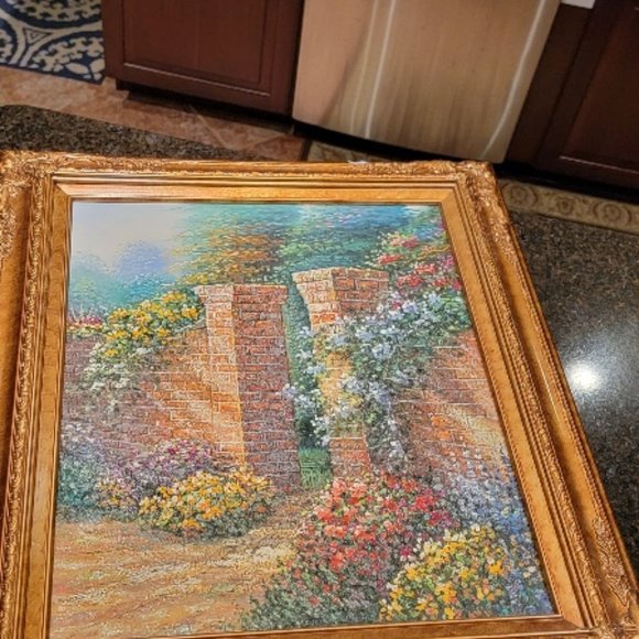 The Rose Garden Thomas Kinkade Style Painting 32x28 - Picture 7 of 11